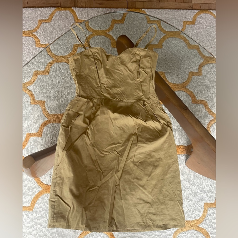 Summery Green-Tan Strapless Dress With Boning